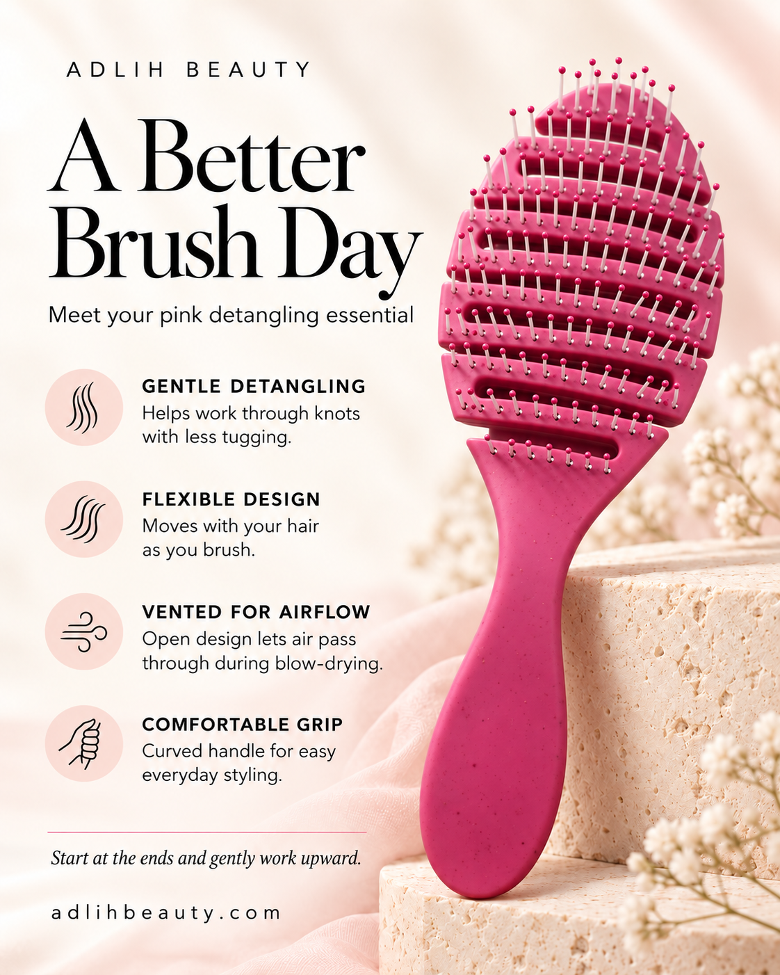 Pink Detangling Hair Brush