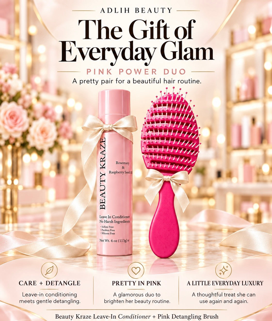 Pink Detangling Brush & Leave-In Conditioner